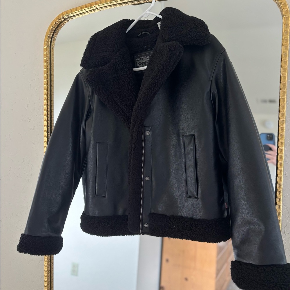Levi’s Black Faux Leather Jacket with Shearling Lining